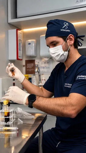 Dr. Leonardo preparando material para tratamento regenerativo